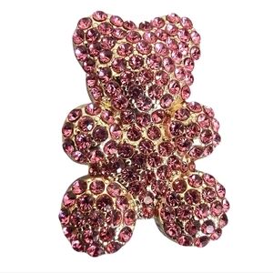 Teddy Bear Rhinestone Hot Pink Gold Brooch Lapel Scarf Crystal